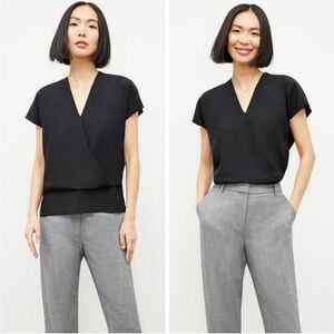 MM Lafleur The Antonia Top solid black short sleeve v-neck size XL